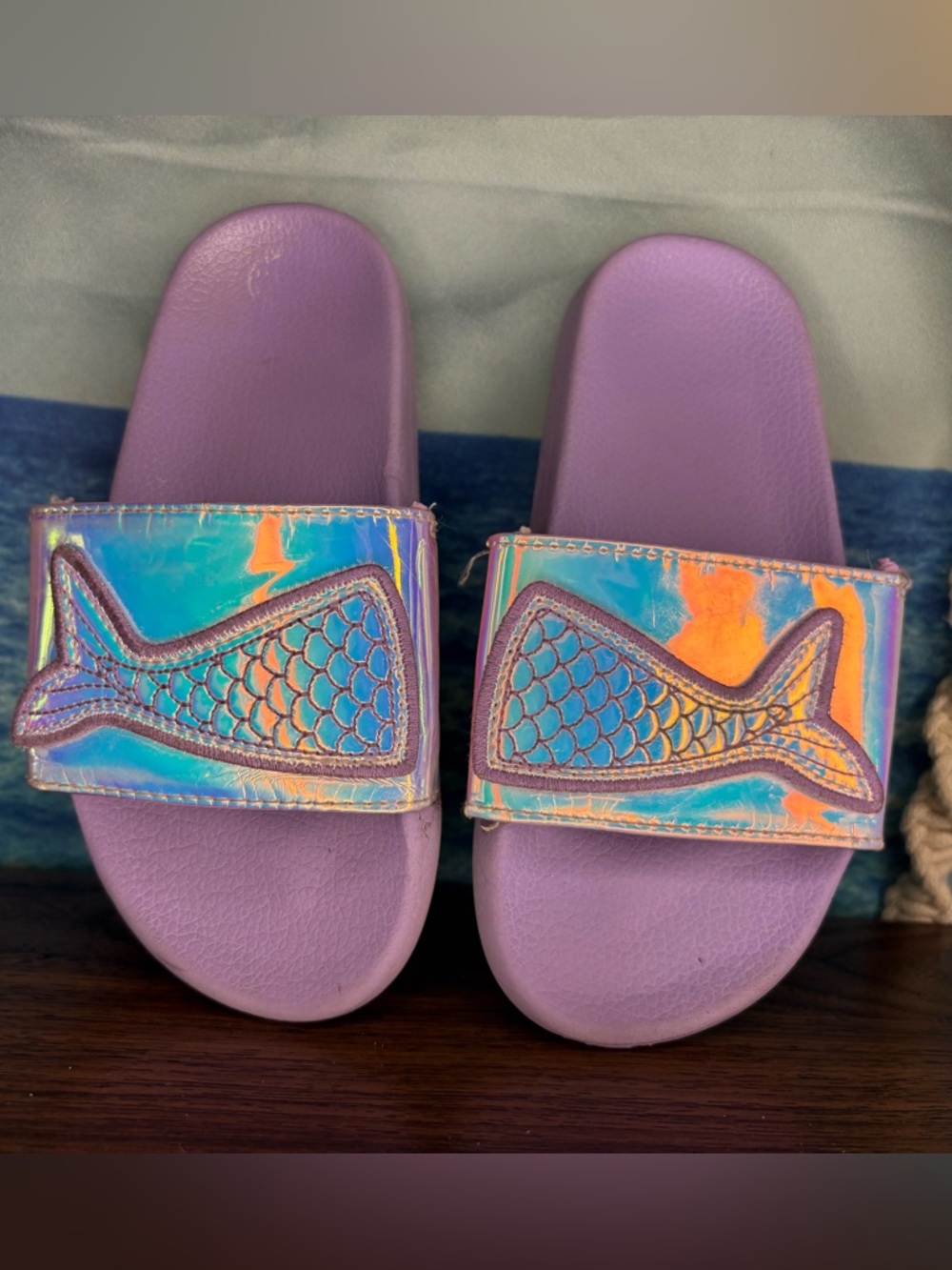 Girls Holographic Mermaid Slide Sandals - Lilac Purple - Picture 2 of 13